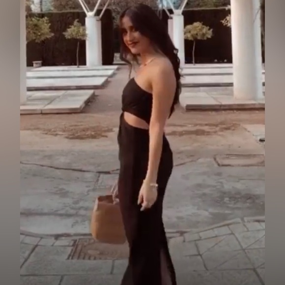 Zara BLACK LINEN BLEND STRAPLESS CUTOUT DRESS - Picture 5 of 9